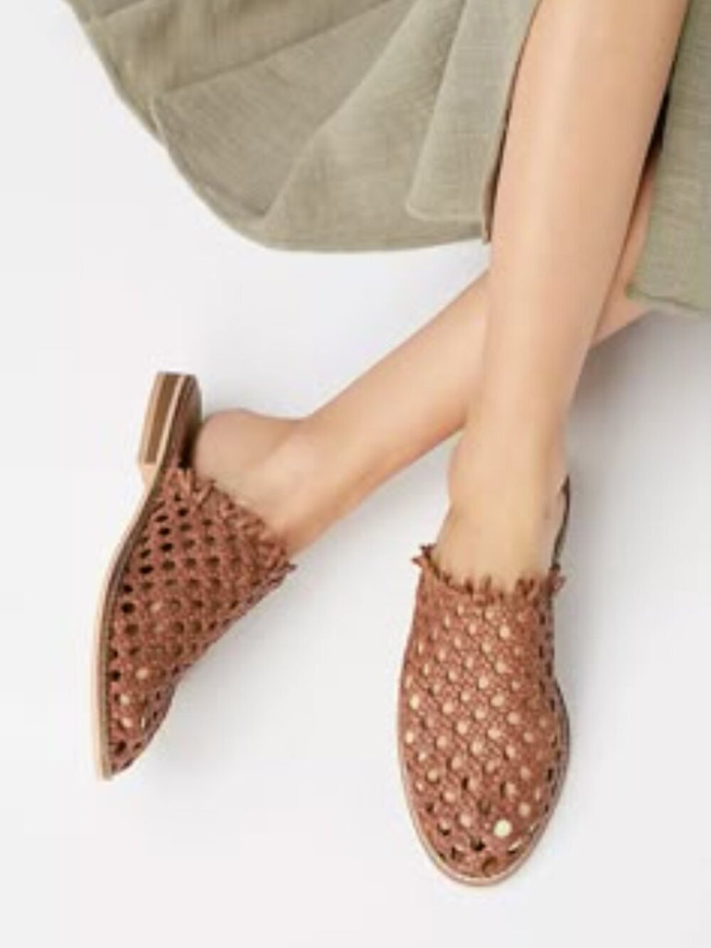 Free People Brown Mirage Leather Woven Mules Size 39EU
